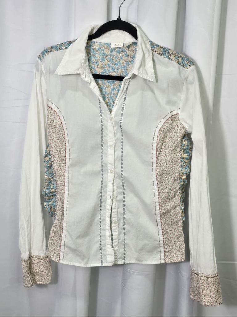 Daytrip White Button-Down With Blue And Beige Floral Panels